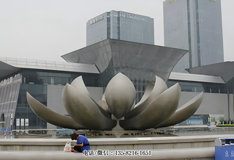 城市广场大型不锈钢植物景观荷花雕塑 城市广场大型不锈钢植物景观荷花雕塑